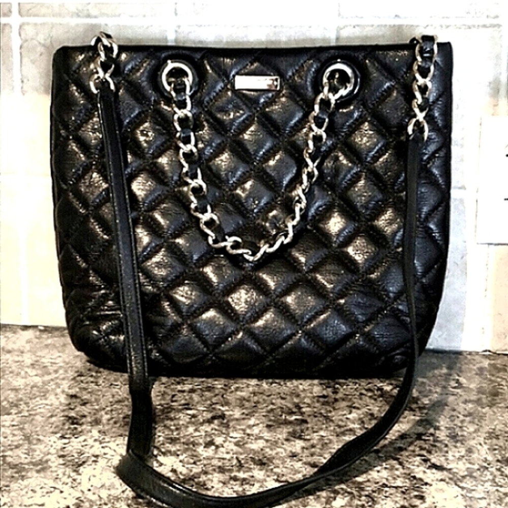 ♠ KATE SPADE Black & Gold-tone Quilted Leather Purse Preloved **** - Picture 7 of 12